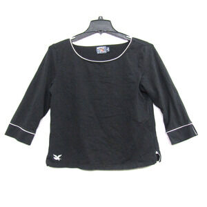 American Living Womens XL Black Blouse Shirt 3/4 Sleeve Round Neck Preppy Top